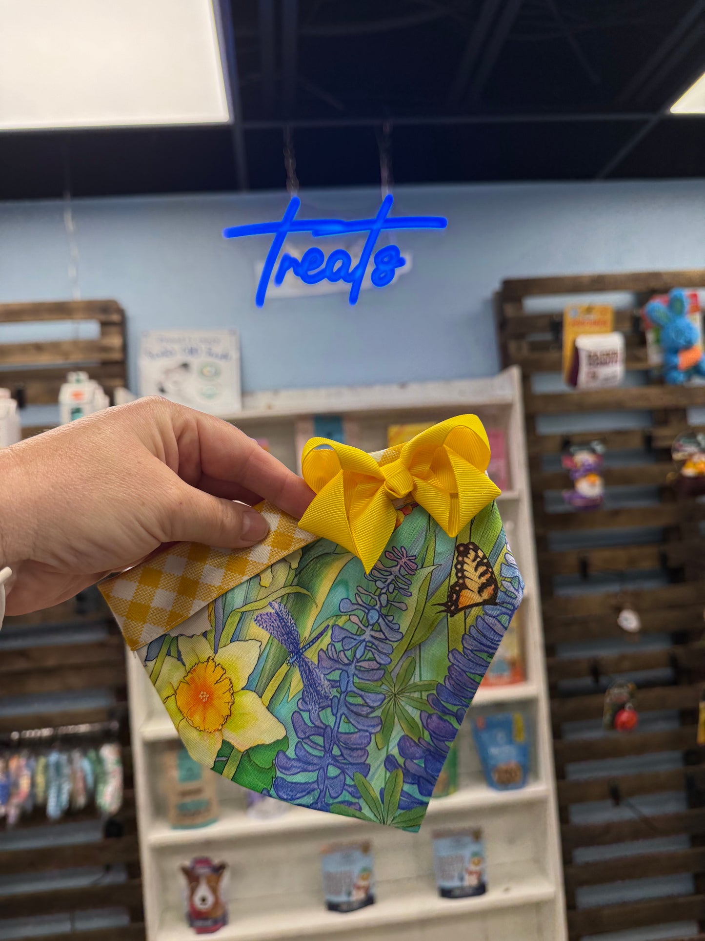 Chloe-Max Blue & Yellow Flower Bow Bandana