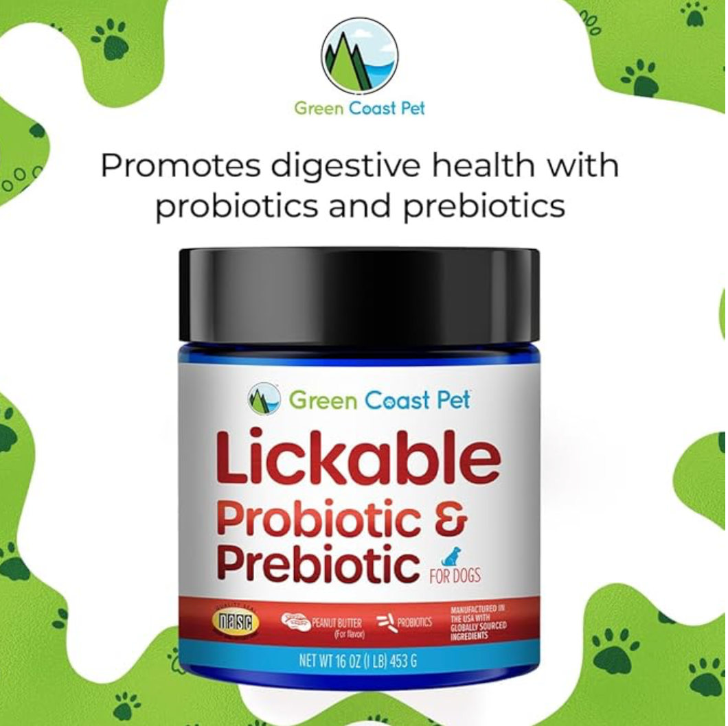 Green Coast Pet Lickable Actives Probiotic & Prebiotic Supplement for Dogs, 16 oz | Made in USA | 30 Day Supply