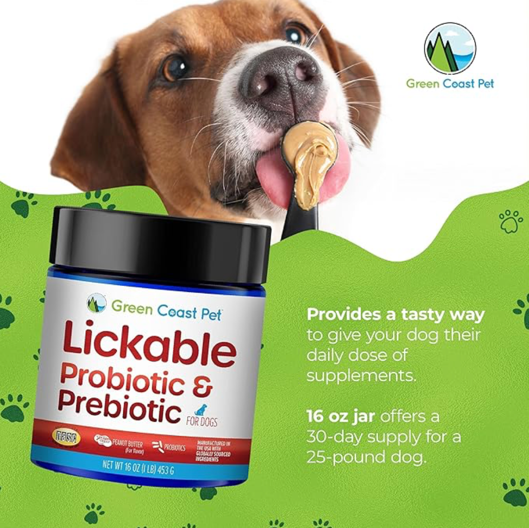 Green Coast Pet Lickable Actives Probiotic & Prebiotic Supplement for Dogs, 16 oz | Made in USA | 30 Day Supply