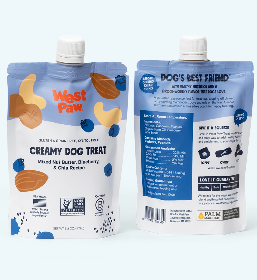 WestPaw Creamy Dog Treat Mixed Nut Butter, Blueberry, & Chia Recipe