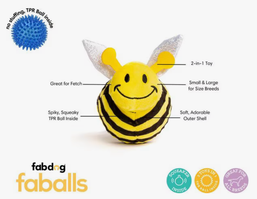 fabdog Bumble Bee faball Squeaky Dog Toy