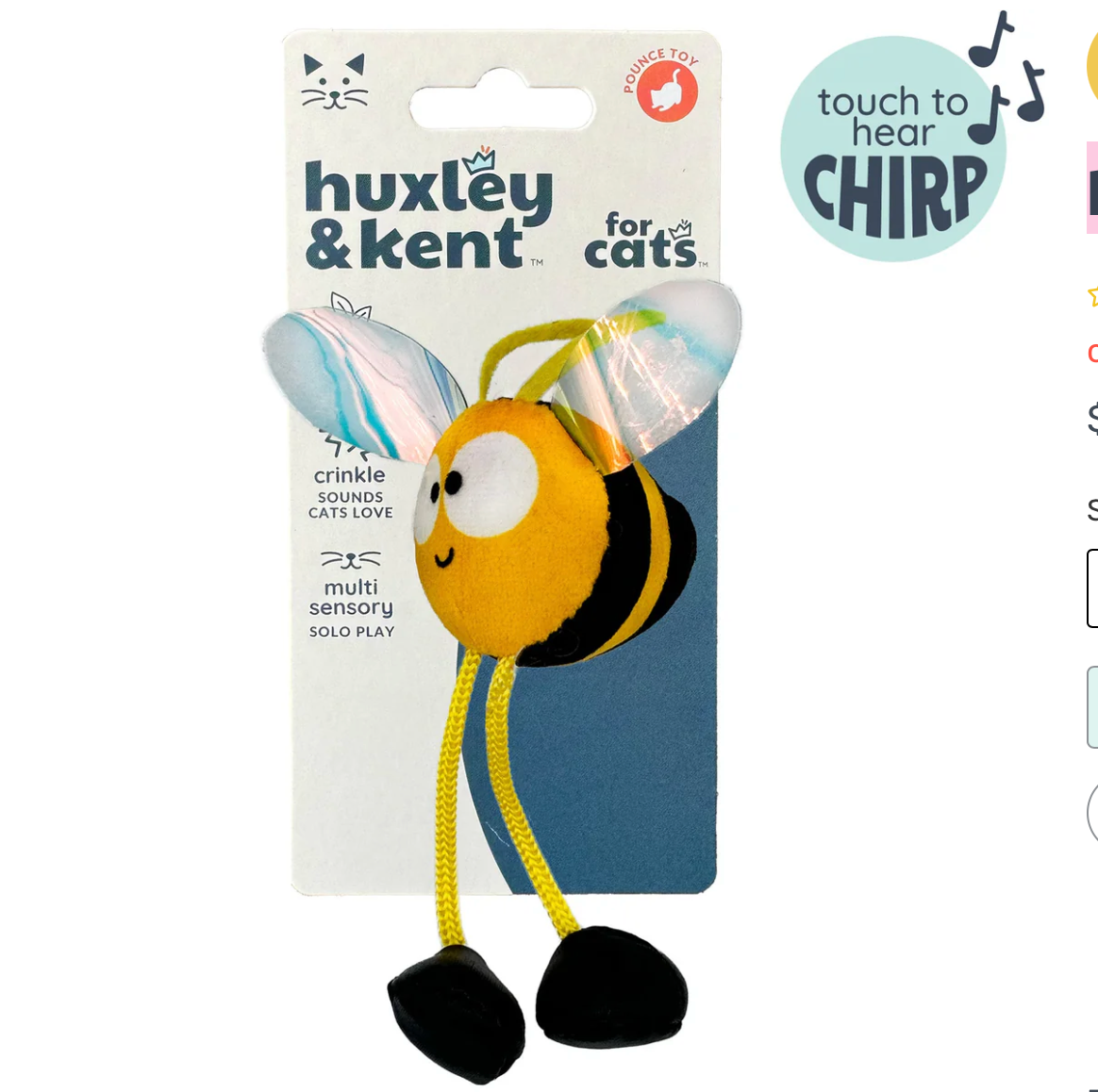 Huxley & Kent bumble bee chirpy cat toy