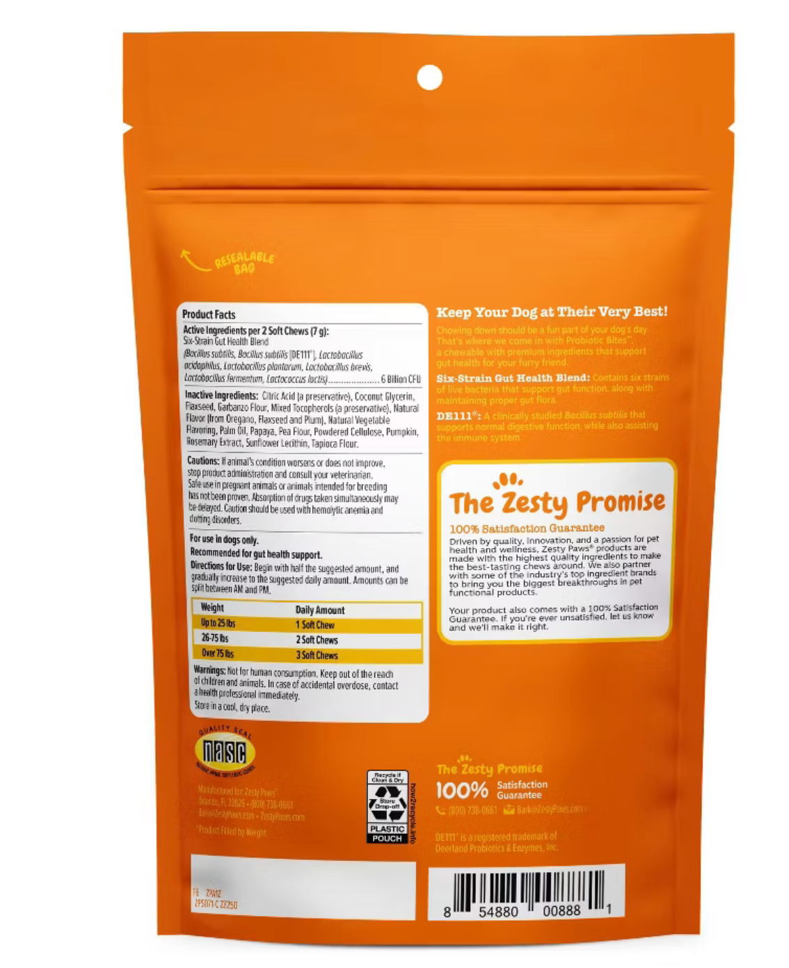 Zesty Paws Probiotic Bites for Dog Pumpkin Flavor - 60ct