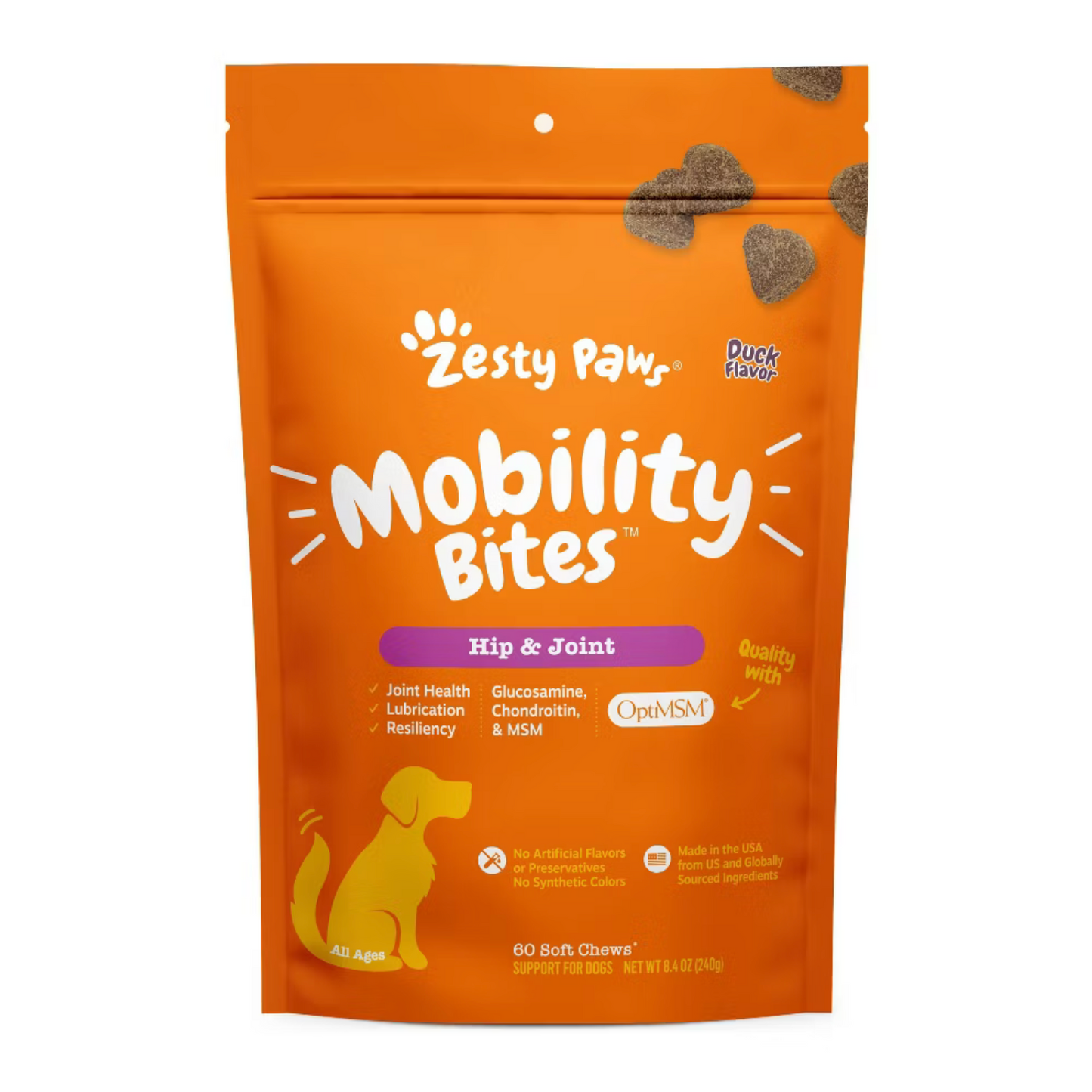Zesty Paws Hip & Joint Mobility Soft Chews for Dogs - Duck Flavor - 60ct