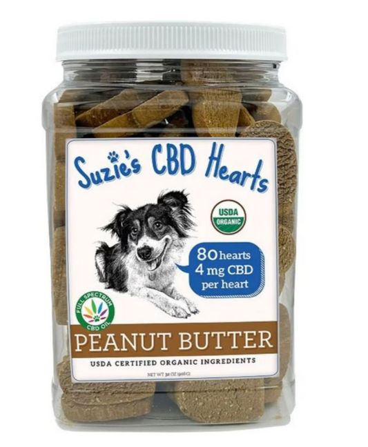 Suzie's CBD Hearts For Dogs Bulk Jar Peanut Butter 80 Ct-32oz.