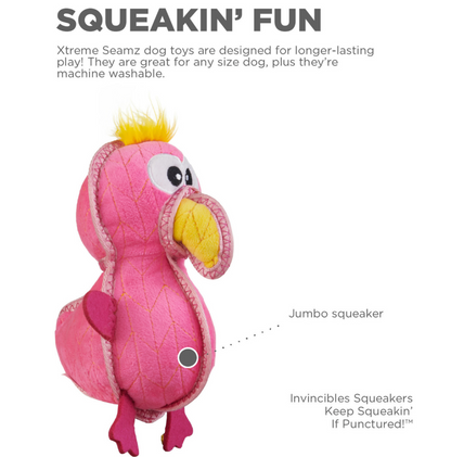 Outward Hound Xtreme Seamz Flamingo Bird Pet Toy