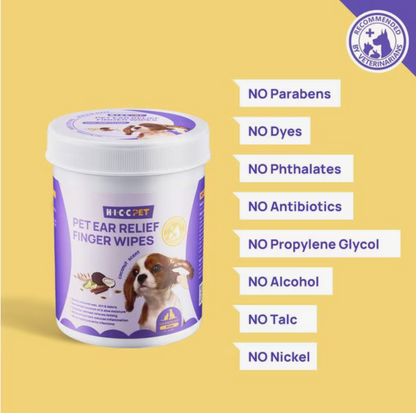 HICC PET Relief Ear Finger Dog Cat & Small Pet Wipes