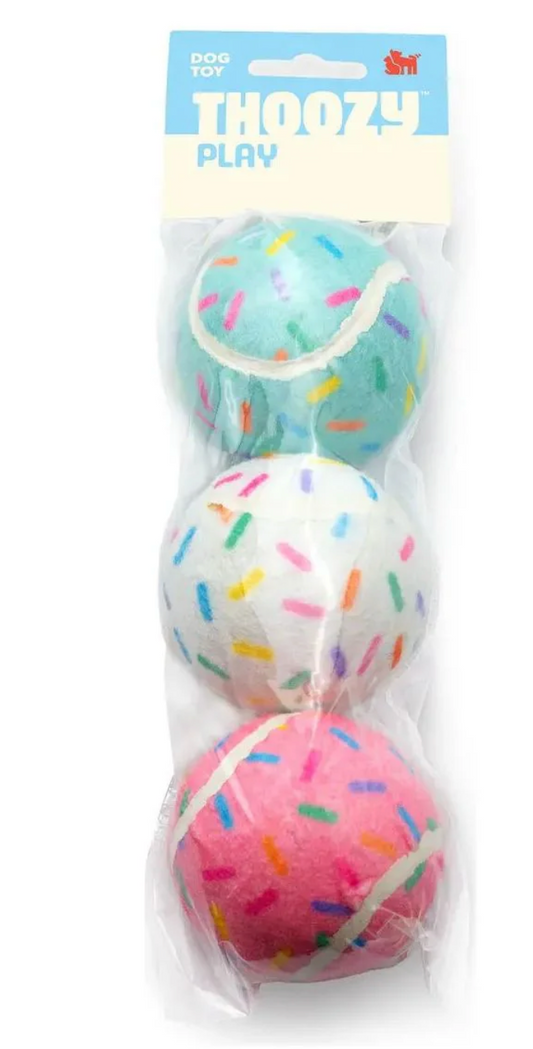 ThoozyPet Birthday 3pk Sprinkle Tennis Balls Fetch Dog Toy 2.5"